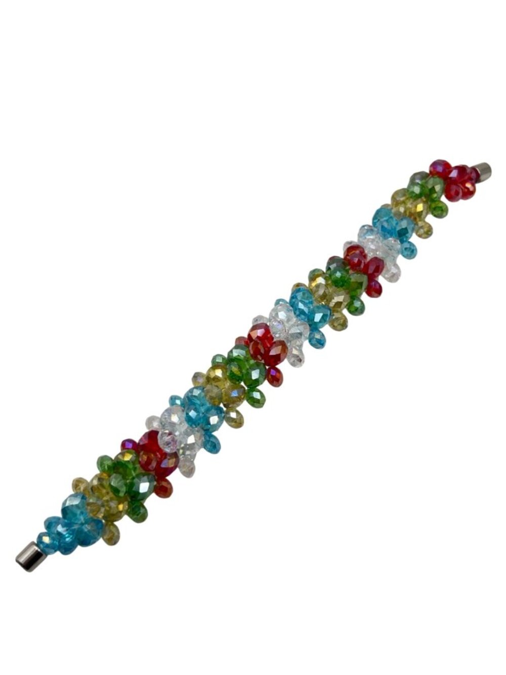 Multicolor Crystal Cluster Bracelet Magnetic Clasp Rainbow Beaded Statement 6.75 - Picture 7 of 10